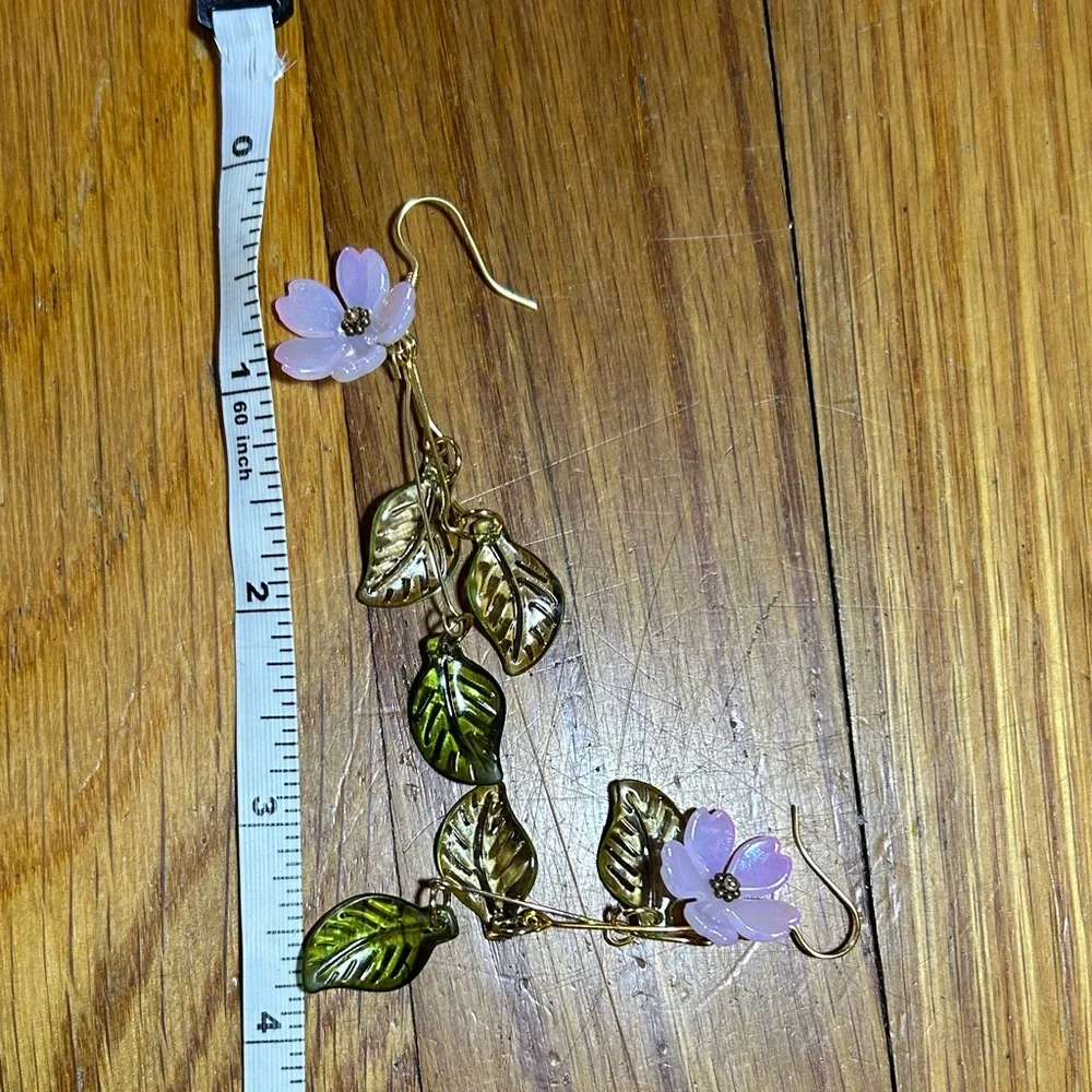 3/$25 Floral Drop Earrings with Pink and Green Accents - Picture 3 of 4